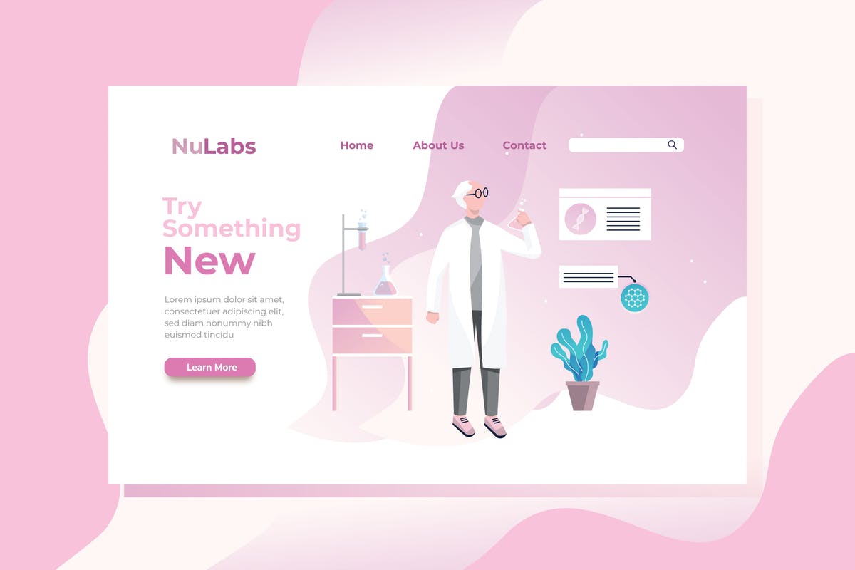 科学实验室概念插画网站着陆页设计模板 Try Something New Landing Page Illustration插图