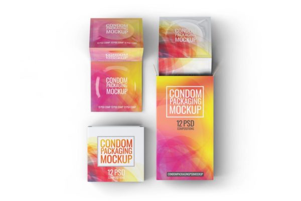 成人用品避孕套包装设计样机模板 Сondoms Packaging Mock-Up
