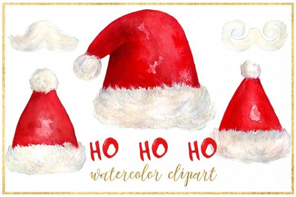 圣诞老人水彩单品 Santa hat. Christmas watercolor