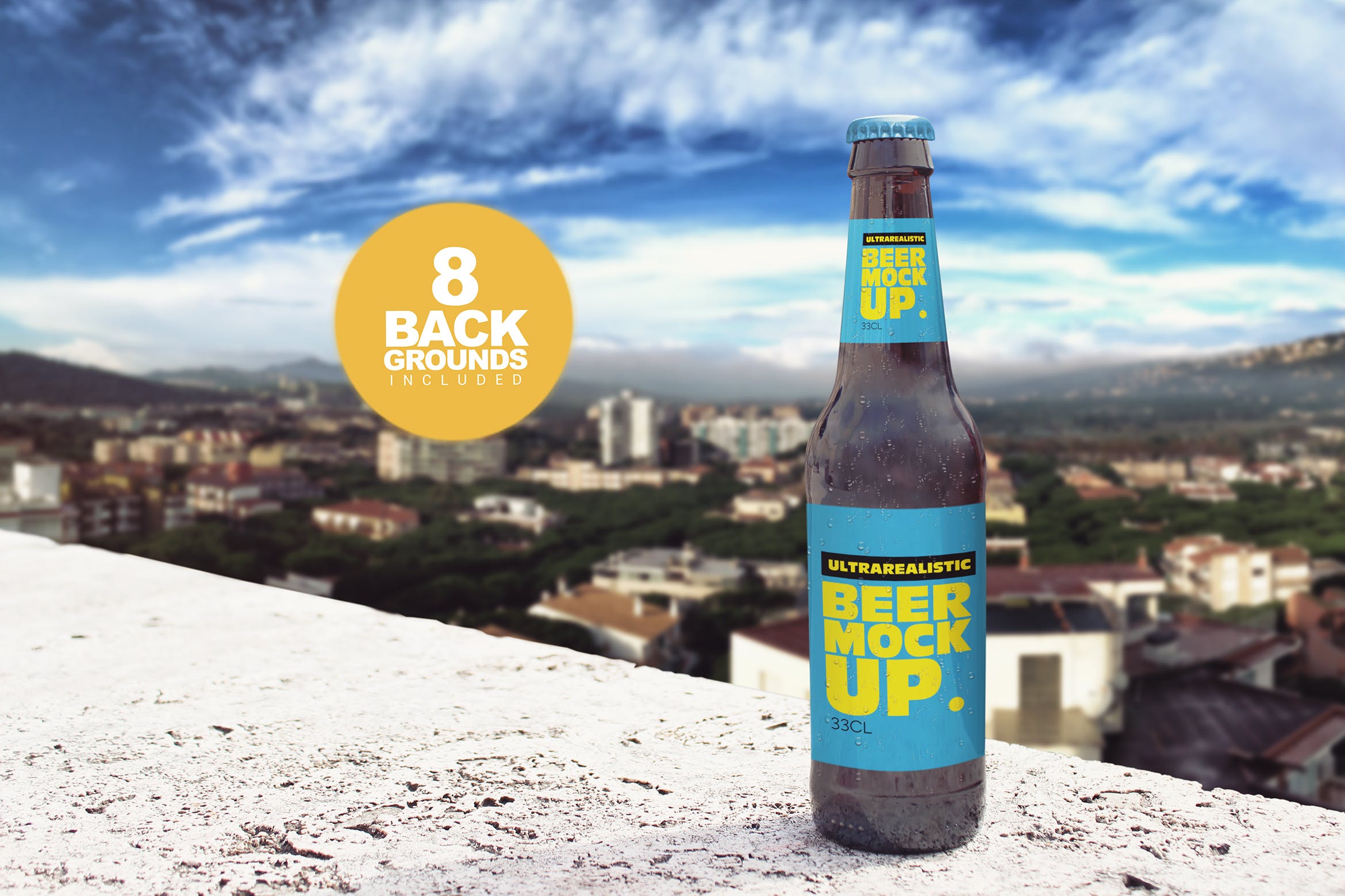 实景照片啤酒瓶外观设计素材库精选模板 Backgrounds Beer Bottle Mockup插图