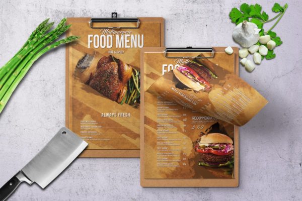 经典多用途汉堡店食物菜单PSD模板 Multipurpose Food Menu – A4 &amp; US Letter