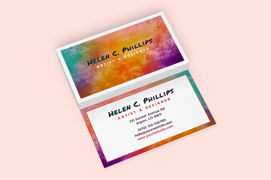 美丽现代的水彩名片模板 Watercolor Business Card Template 01插图(3)