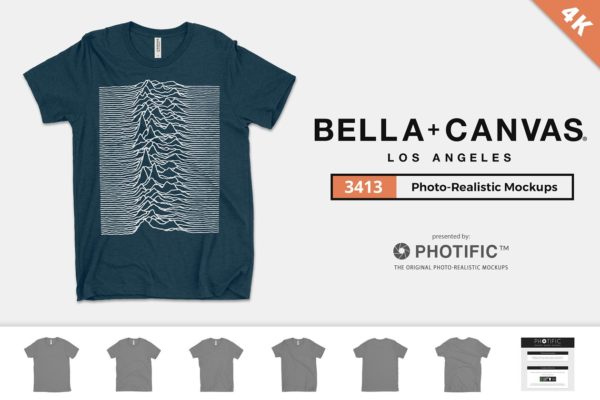 胸前印花图案T恤样机模板 Bella Canvas 3413 Tri-Blend Mockups