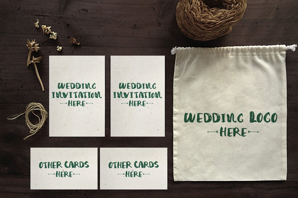 质朴婚礼邀请函/贺卡样机套装 Wedding Invitation Mockups插图