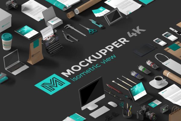 超级等距场景样机模板[100+电子设备/包装/纸张/文具物体] Mockupper Isometric