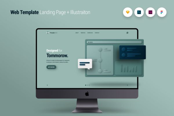 创意互联网项目网站着陆页设计素材库精选模板v1 Web Template Landing Page + Illustraiton 1
