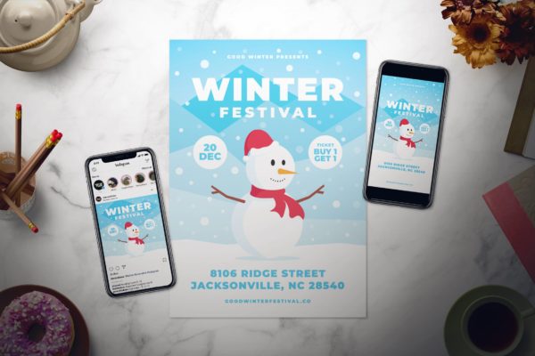 冬季节日活动邀请海报传单设计模板 Winter Festival Flyer Set