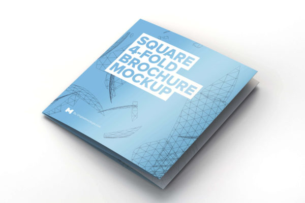 方形四折页传单设计样机模板 Square 4-Fold Brochure Mockup