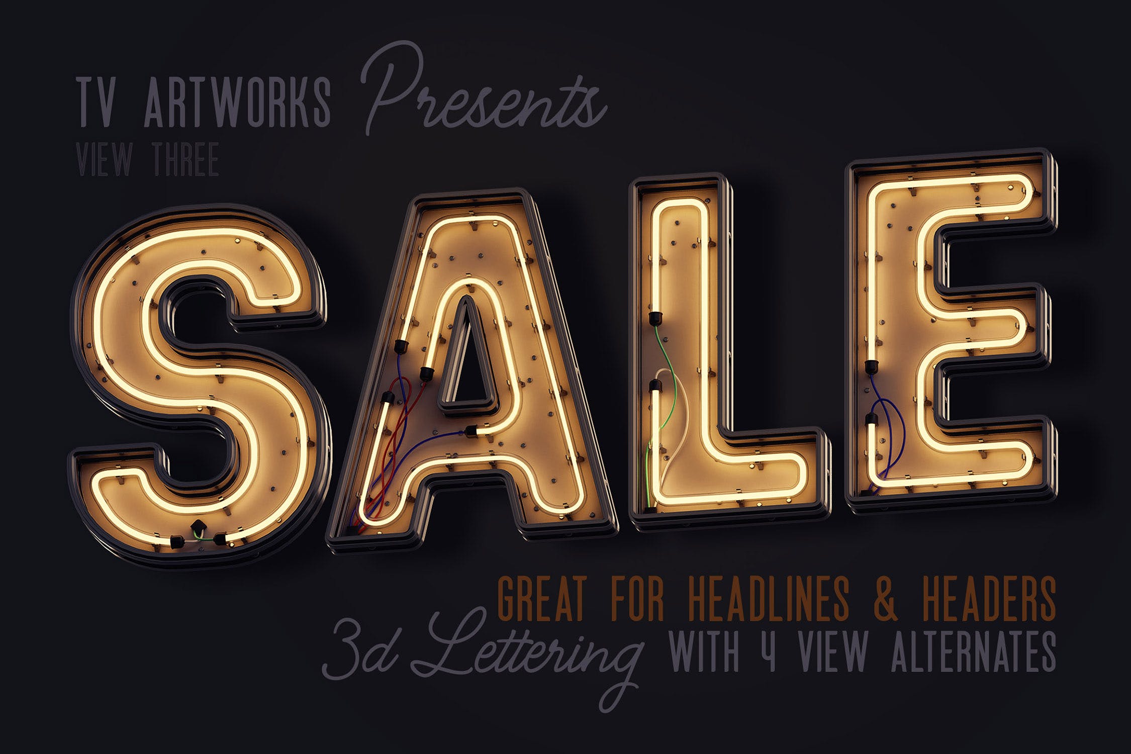 现代霓虹灯3D字体高清PNG图片素材 Modern Neon 3D Lettering View 3插图(1)