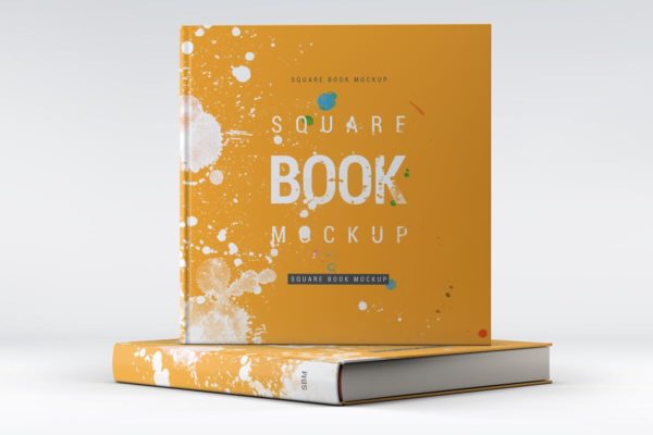 方形精装图书封面效果图样机素材库精选 Square Book Mock-Up