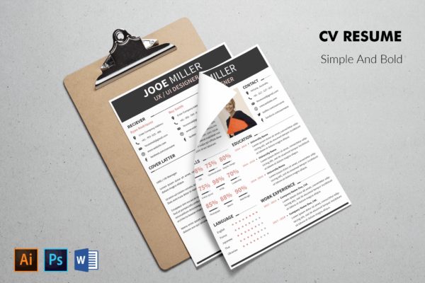 UI/UX设计师推荐信&amp;素材库精选简历模板 CV Resume Bold And Professional
