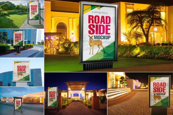 路边灯箱广告牌海报样机模板 Roadside Billboard Mockups