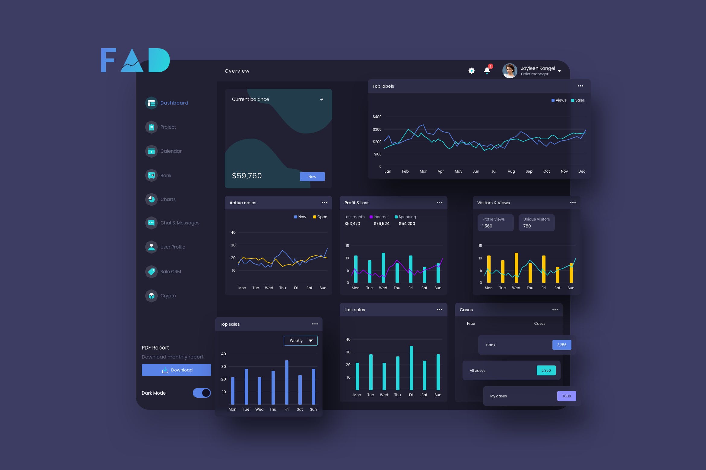 P2P互联网金融交易平台数据统计界面设计模板v5 FAD Finance Dashboard Ui Dark – P插图
