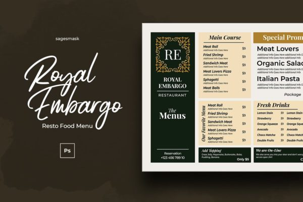 复古奢华西餐厅素材库精选菜单模板 Food Menu Royal Resto