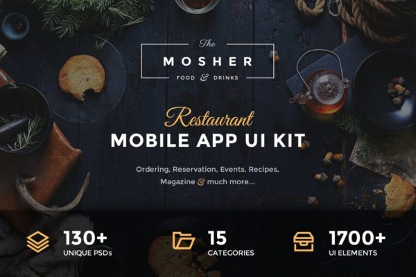 餐厅&amp;咖啡厅美食主题APP UI套件 Mosher – Restaurant Mobile App UI Kit