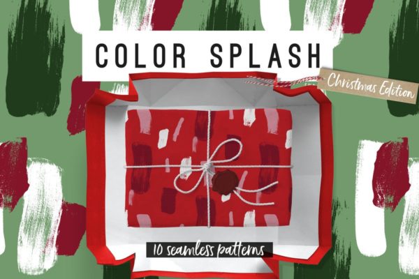 圣诞节节日氛围多彩液体飞溅图案素材 Color Splash Patterns – Christmas Edition