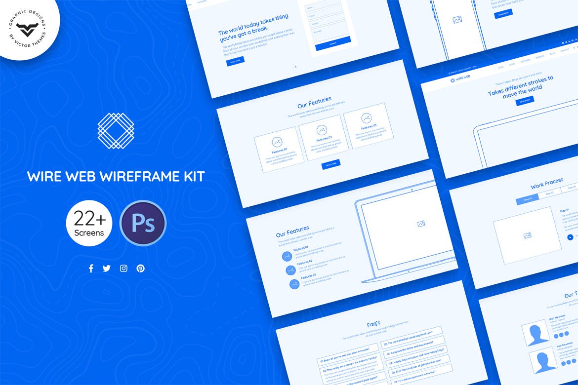 企业品牌网站设计线框图套件 Wire Web Wireframe Kit插图(1)