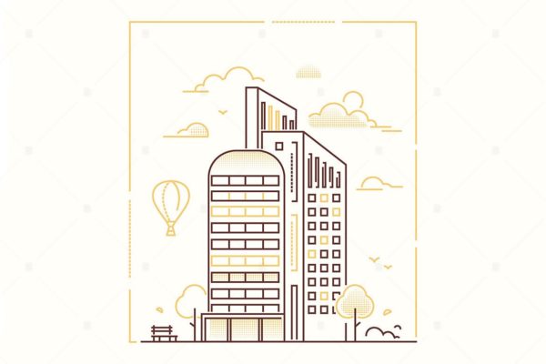 现代建筑线性设计风格矢量插画素材库精选v1 Modern building – line design style illustration