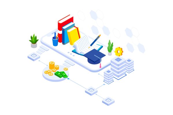 教育基金区块链平台等距概念插画v3 Education Fund Blockchain Platform Isometric – FV