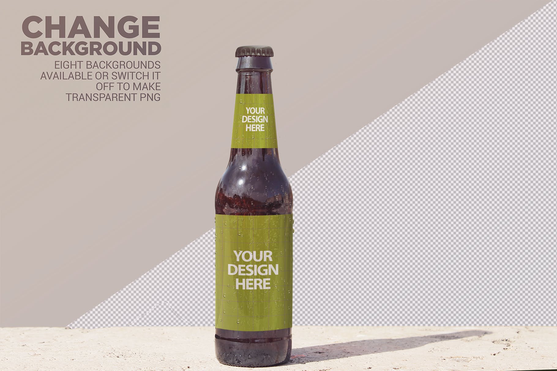 公园背景啤酒瓶设计正视图样机 Front Backgrounds Beer Mockup插图(5)