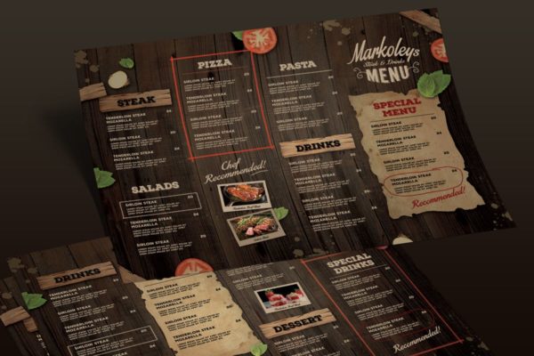 复古质朴的棕色餐厅菜单设计模板 Rustic Menu Board