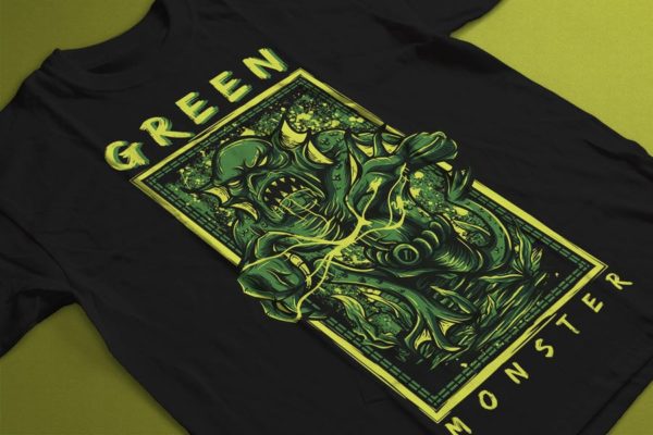 绿色怪兽手绘插画T恤印花图案素材 Green Monster
