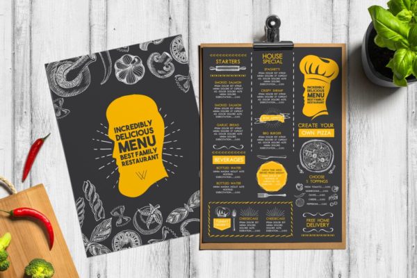 高端西餐厅黑板菜单设计模板 Food Menu Template