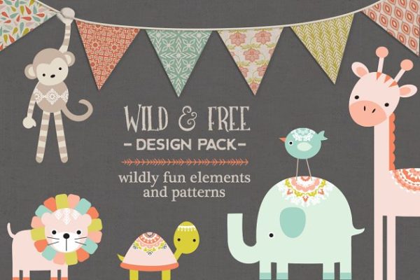 可爱卡通动物形象&amp;植物图案纹理 Cute Wild &amp; Free Graphics &amp; Patterns