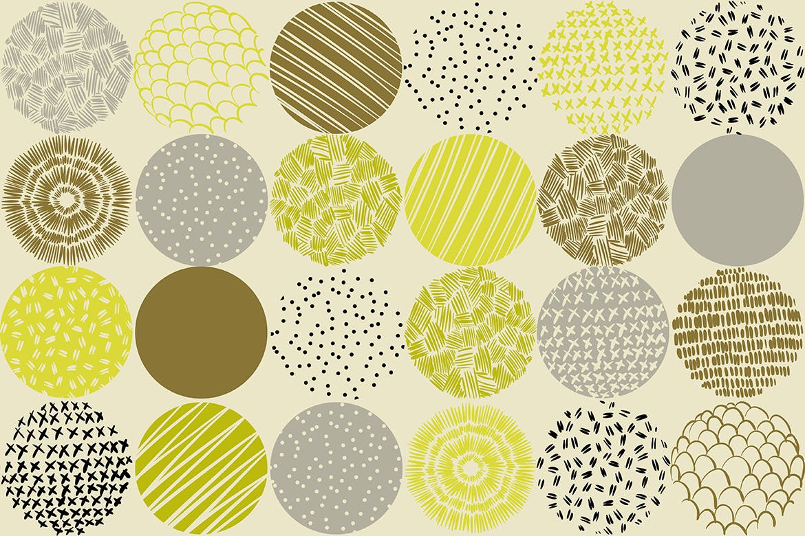 孟菲斯风格圆形装饰元素无缝图案纹理素材 Round Decor Memphis Elements Seamless Patterns插图(6)