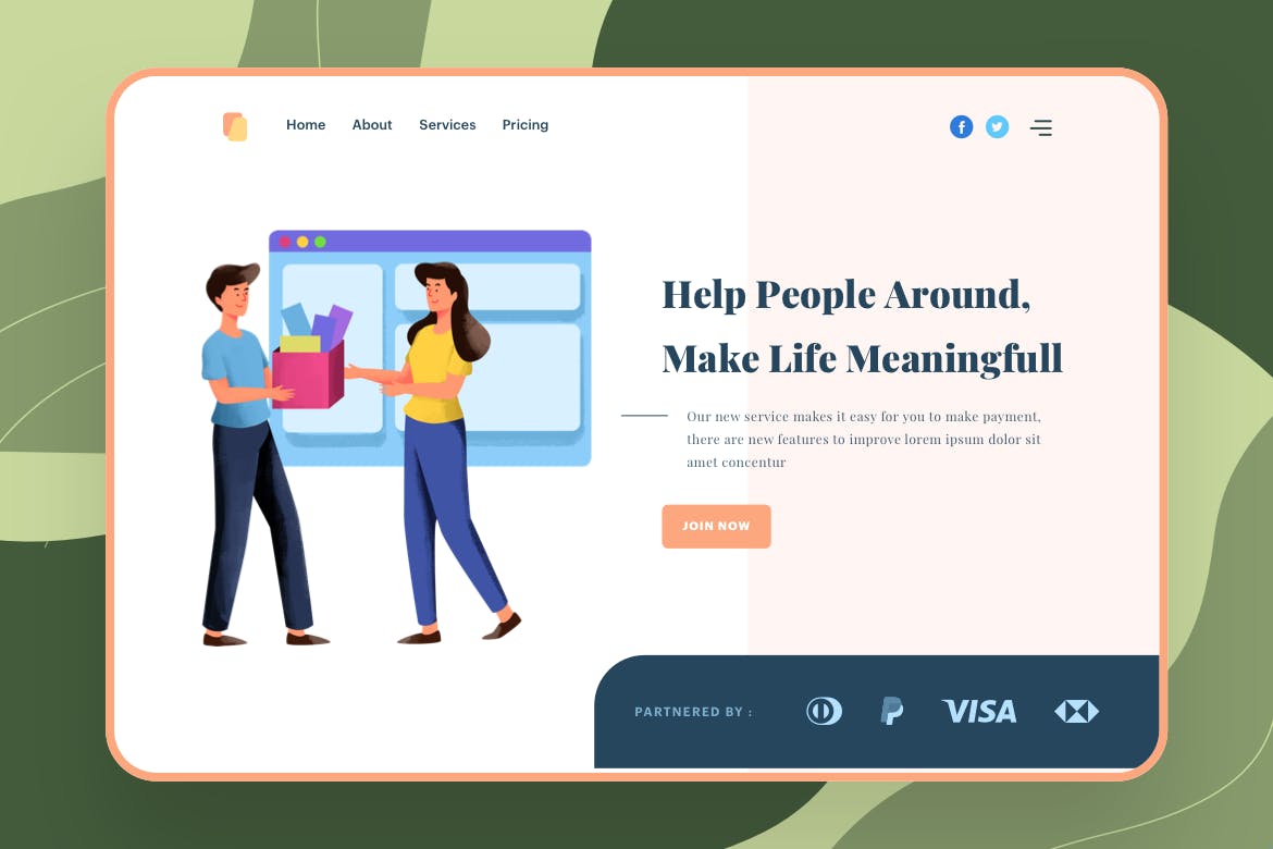 友好互助主题网站设计矢量插画素材 Help People Around Illustration – Website Header插图(1)
