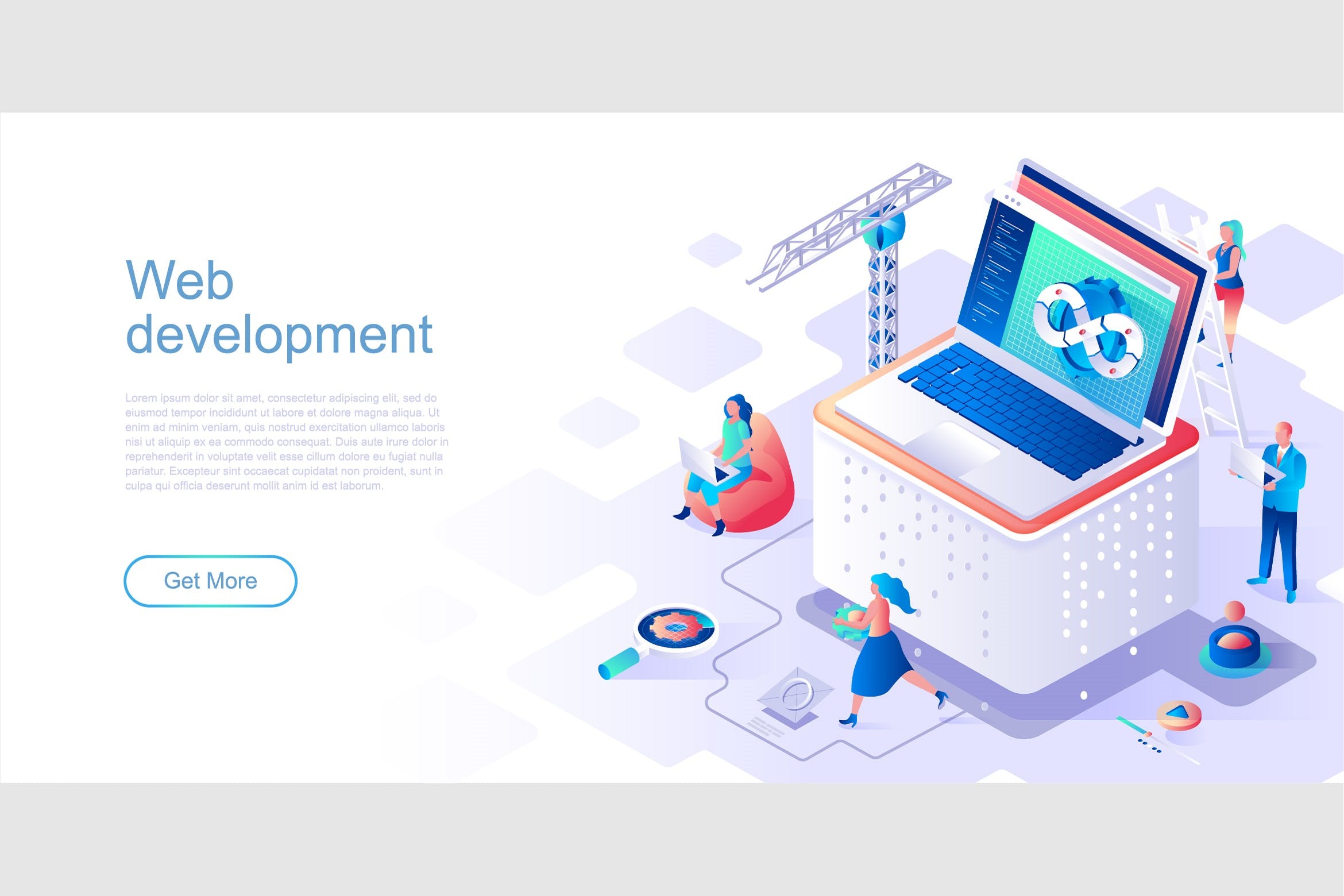Web开发主题网站等距扁平风素材库精选概念插画 Web Development Isometric Flat Concept Header插图