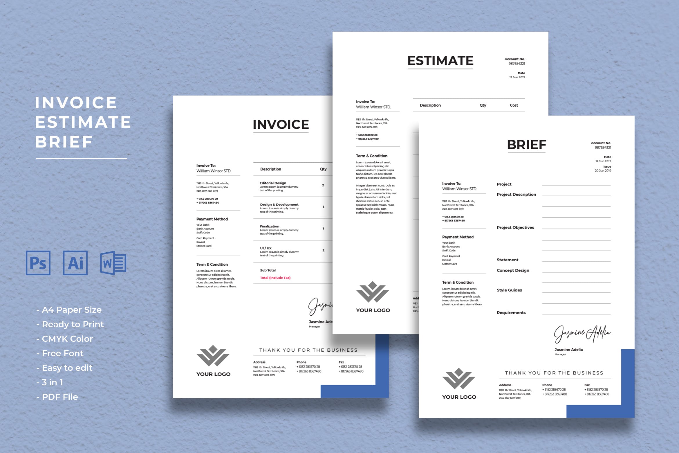 简约实用账单/发票/单据/费用清单设计模板 Invoice Estimate Brief插图