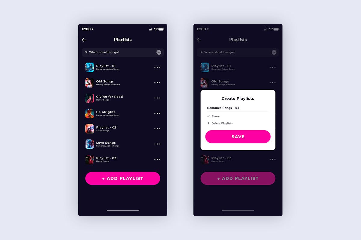 在线音乐播放听歌APP应用UI设计XD模板[夜间模式版本] Xonique-Music MobileApp UI Kit Dark Version (XD)插图(2)