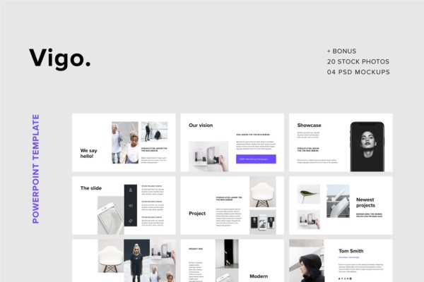 初创企业互联网项目演示PPT幻灯片模板 VIGO – Powerpoint Template + Bonus