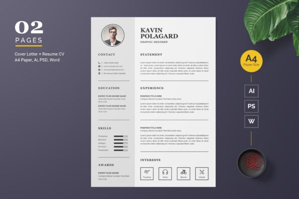 经典两列式排版风格电子素材库精选简历模板v1 Clean Resume / CV Template