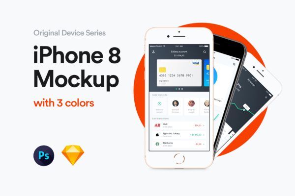 三种配色iPhone 8手机屏幕预览样机模板 iPhone 8 Mockup