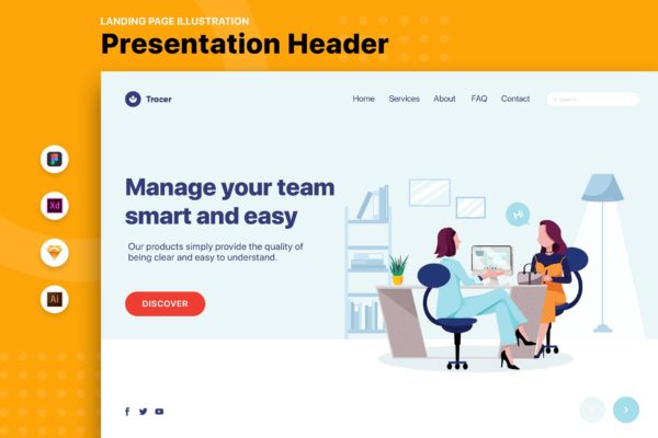 客户洽谈场景网页Banner&amp;着陆页设计矢量插画 Business Woman and Client in Office Landing Page