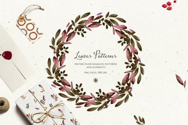水彩手绘叶子剪贴画图片图案PNG素材 Leaves Patterns