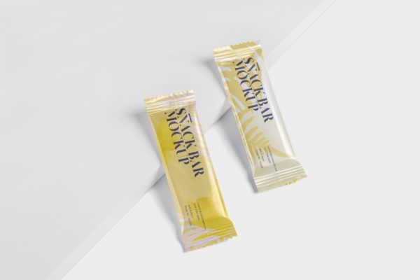 零食糖果包装袋设计效果图素材库精选 Snack Bar Mockup – Slim Rectangular