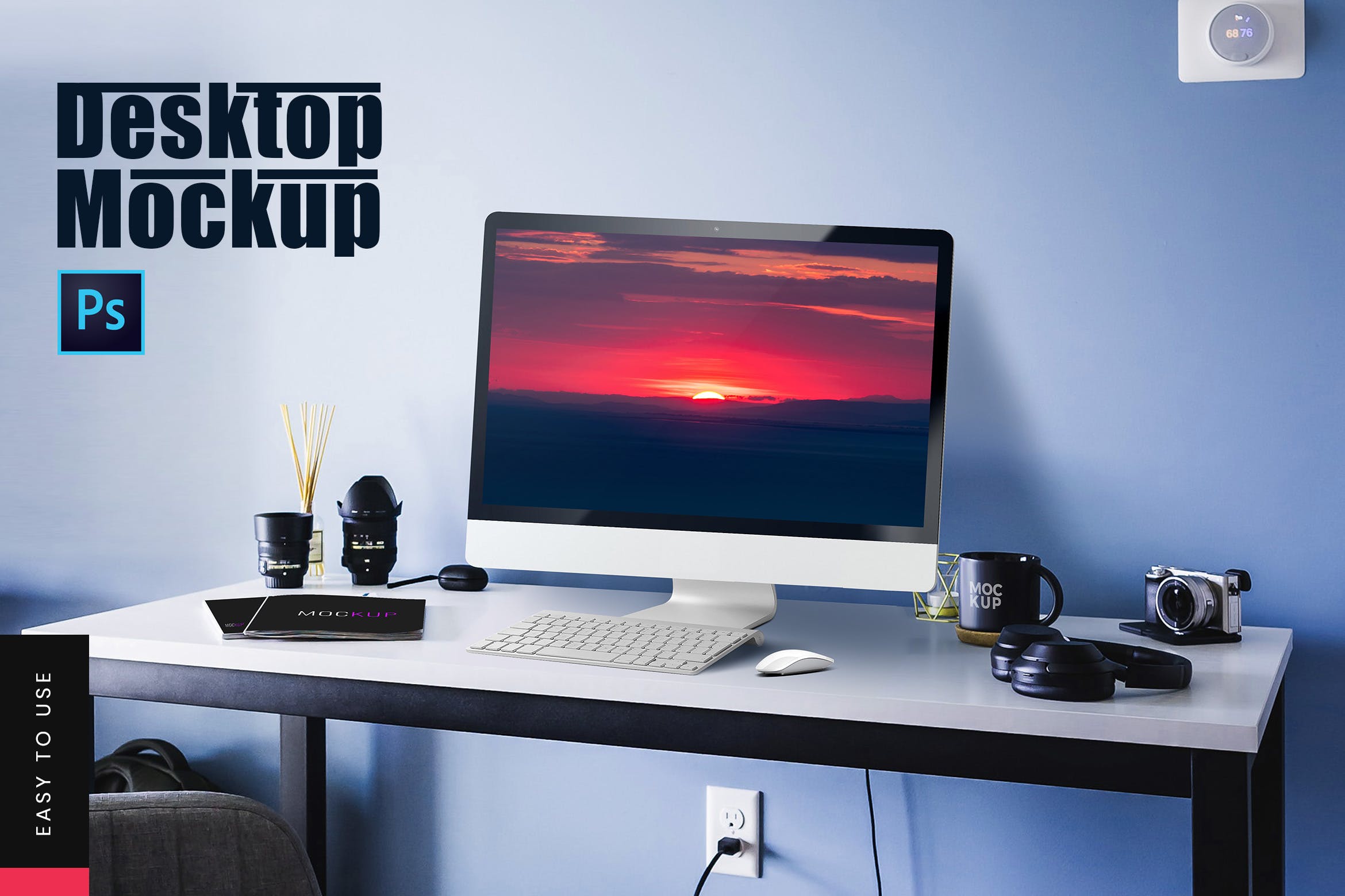 工作室场景一体机电脑屏幕预览素材库精选样机v2 Desktop Mockup插图