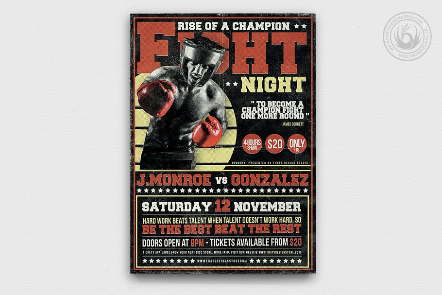 拳击竞技活动海报传单PSD模板V4 Fight Night Flyer PSD V4插图(1)