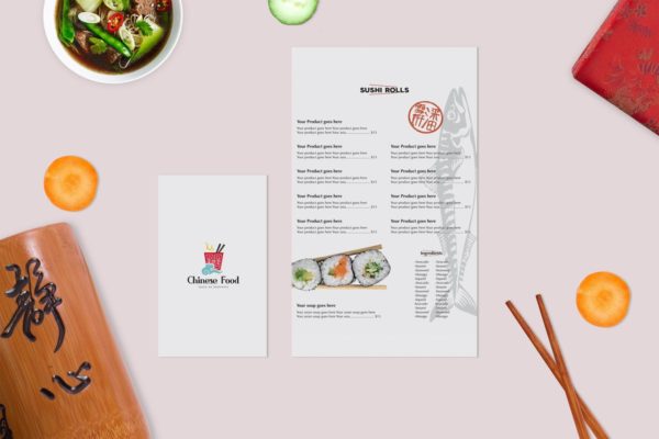 亚洲美食菜单版式设计效果图样机素材库精选 Asian Food Mock Up
