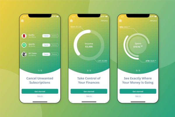 金融主题APP应用界面设计模板[绿色版] Finance Walkthrough Mobile UI – FD