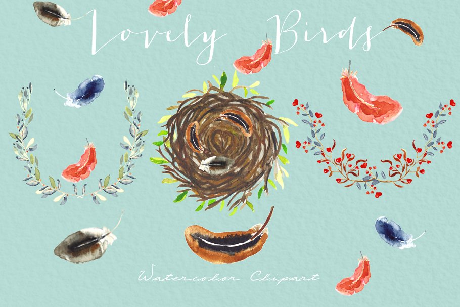 可爱彩色小鸟水彩剪贴画 Lovely birds.Watercolor clipart插图(5)