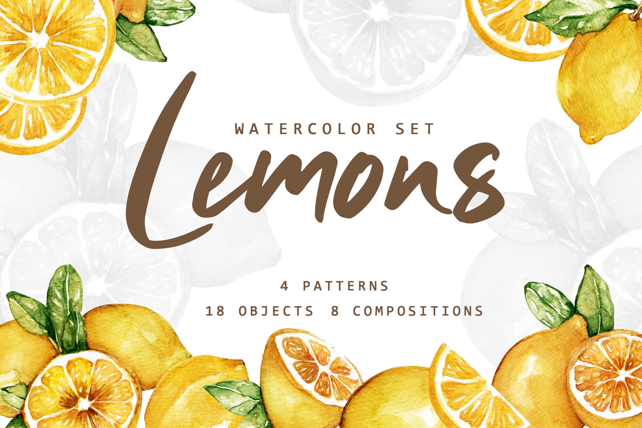水彩柠檬手绘图案纹样背景素材 Lemonade Watercolor Set插图