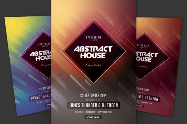 抽象设计风格现代音乐活动海报传单素材库精选PSD模板 Abstract House Flyer