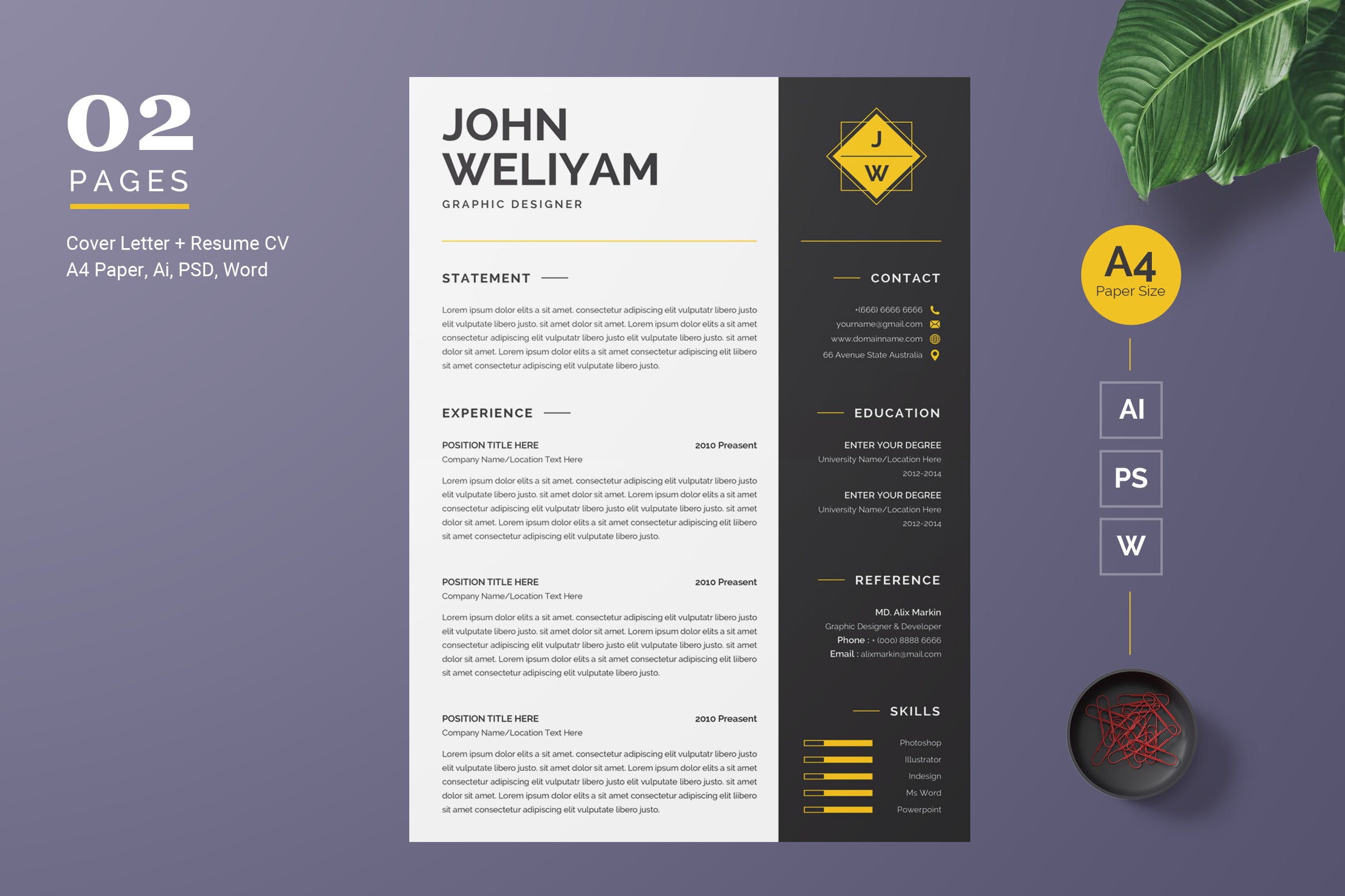 现代图形设计师CV简历模板 Modern Resume / CV Template插图