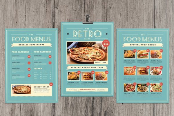 复古设计风格西式餐厅菜单设计PSD模板 Retro Vintage Food Menu