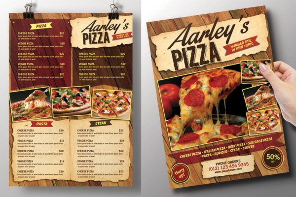 美味披萨品牌菜单传单模板 Pizza Menu Flyer