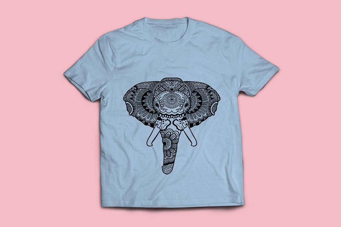 大象-曼陀罗花手绘T恤印花图案设计矢量插画素材库精选素材 Elephant Mandala T-shirt Design Illustration插图(3)